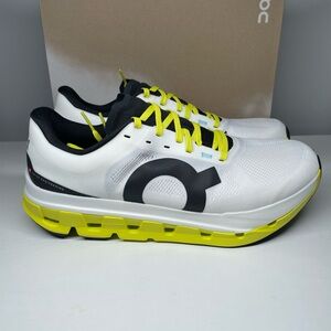On Cloudflow 5 White and Lime Running Shoes Women